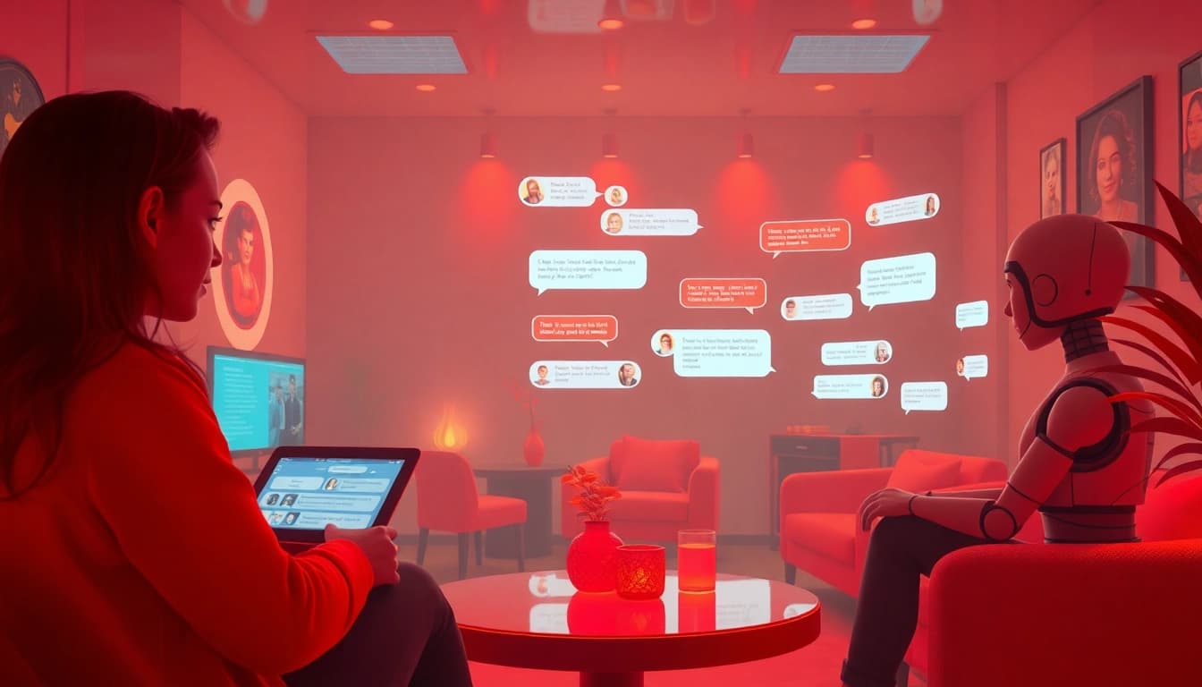 Interactive spicychat interface showcasing AI characters in vibrant chat bubbles.