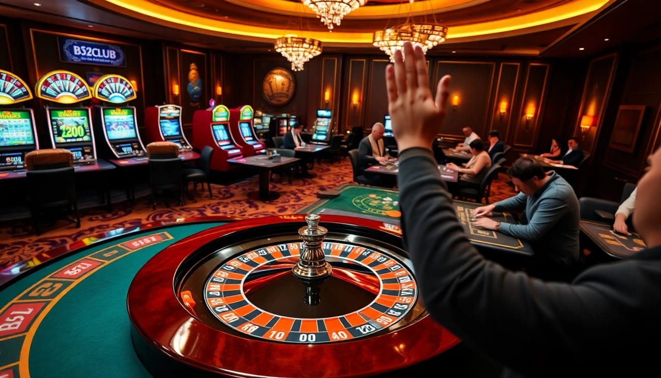 Experience the excitement of B52CLUB with players celebrating wins at a vibrant casino.