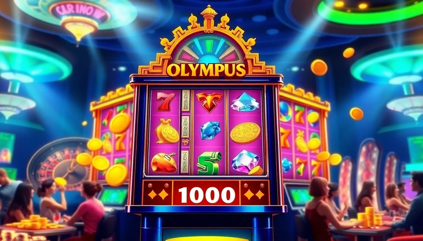 Olympus 1000 slot machine showcases exciting gameplay with vibrant symbols and gold accents.