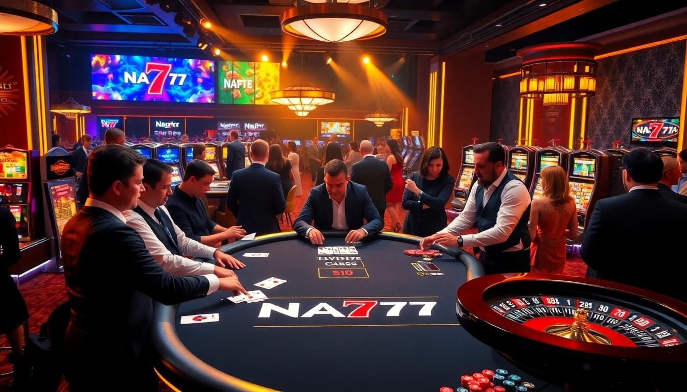 Experience thrilling gameplay with NA777 at a professional blackjack table surrounded by excitement.