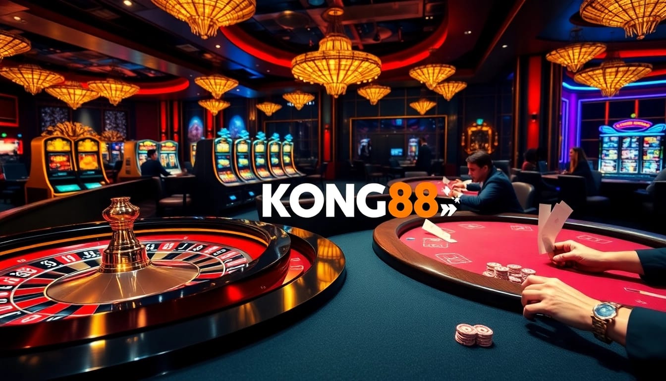 KONG88 players strategizing at an exciting roulette table in a luxurious casino atmosphere.