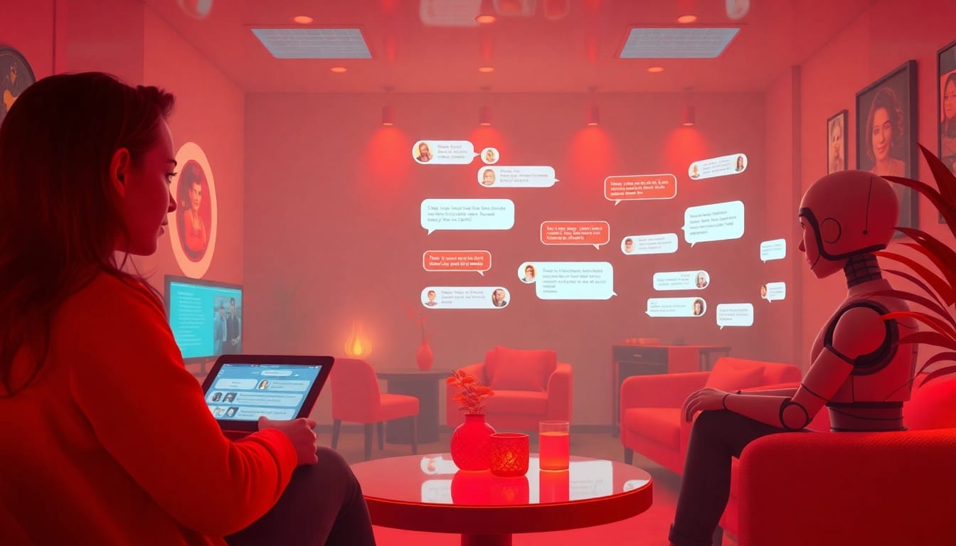 Interactive spicychat interface showcasing AI characters in vibrant chat bubbles.