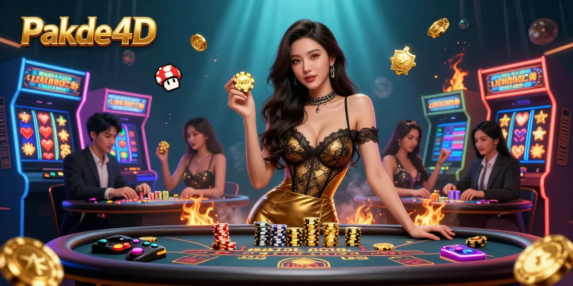 Engage with Pakde4D's thrilling baccarat experience, showcasing a confident player amidst a vibrant gaming atmosphere.