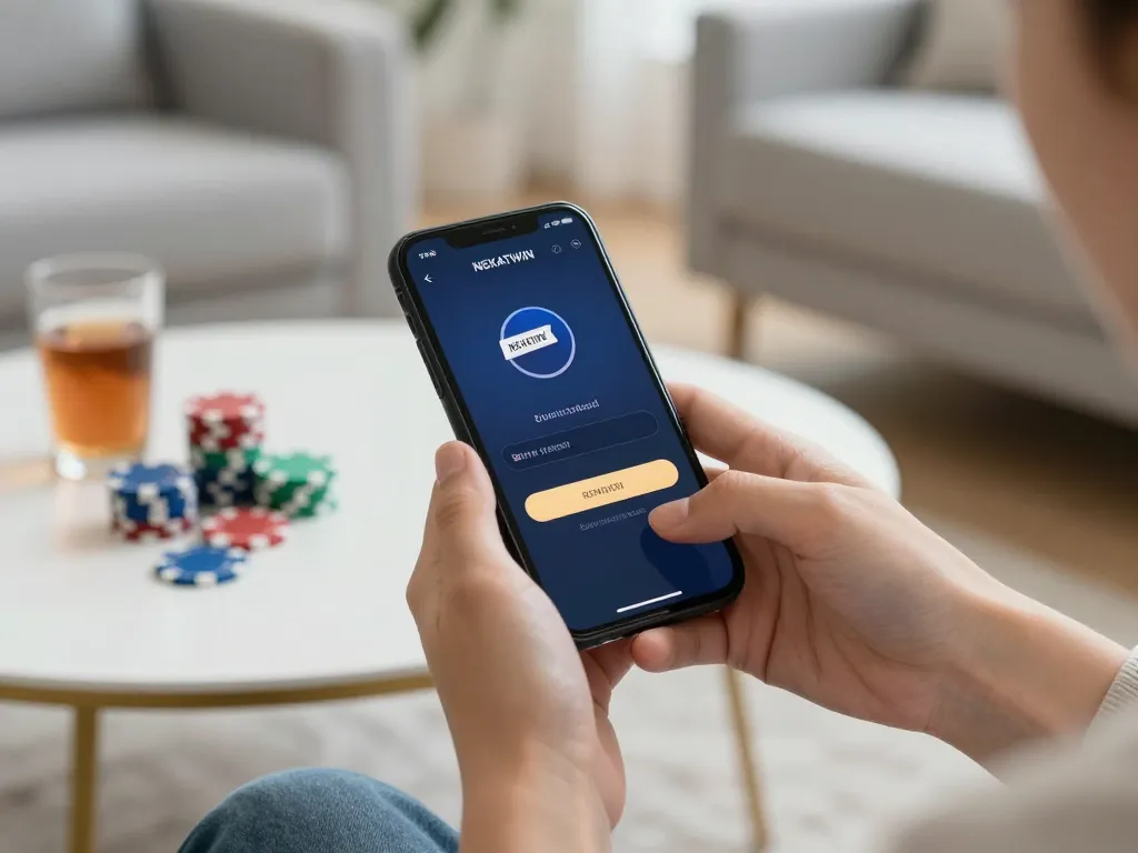 Engaging action of NEKATWIN login on a smartphone, demonstrating online gambling excitement.