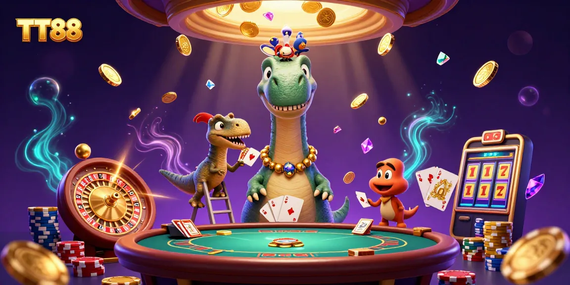 Experience exhilarating gaming at TT88 with vibrant casino elements and dynamic characters.
