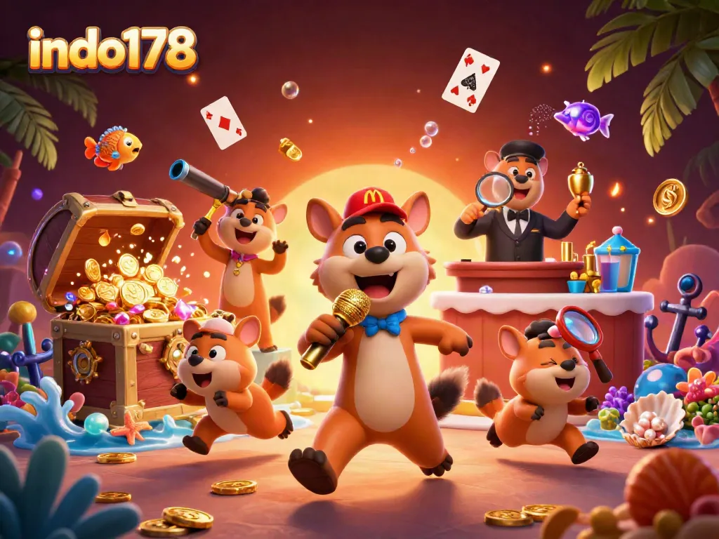 Experience fun and excitement at indo178's unique casino club, filled with lively hyena characters and dynamic game elements.