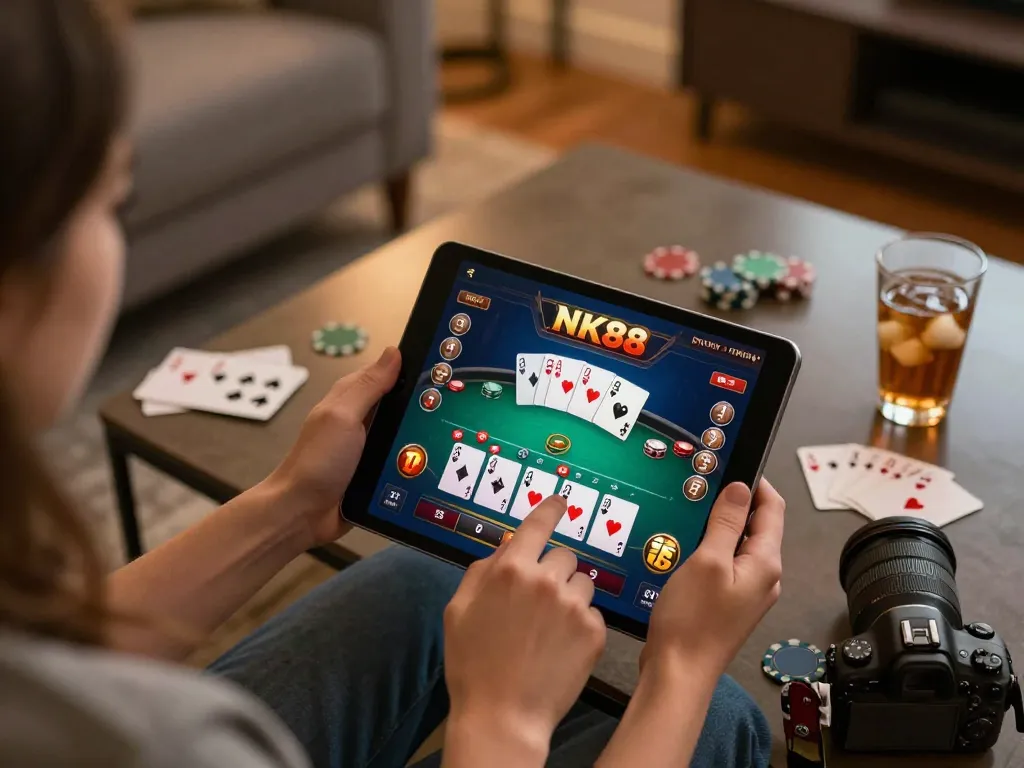 Engage with NK88 on your tablet in a cozy setting, enjoying online casino gaming