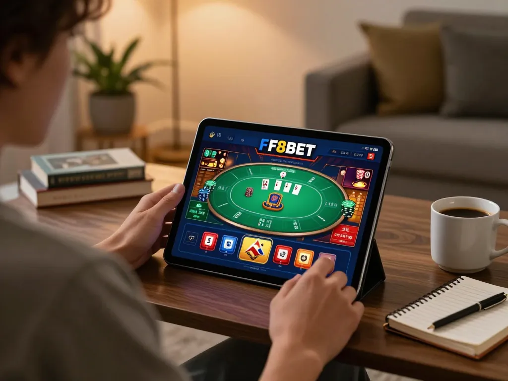 Explore dynamic poker gameplay on the F8BET app from a stylish home gaming setup