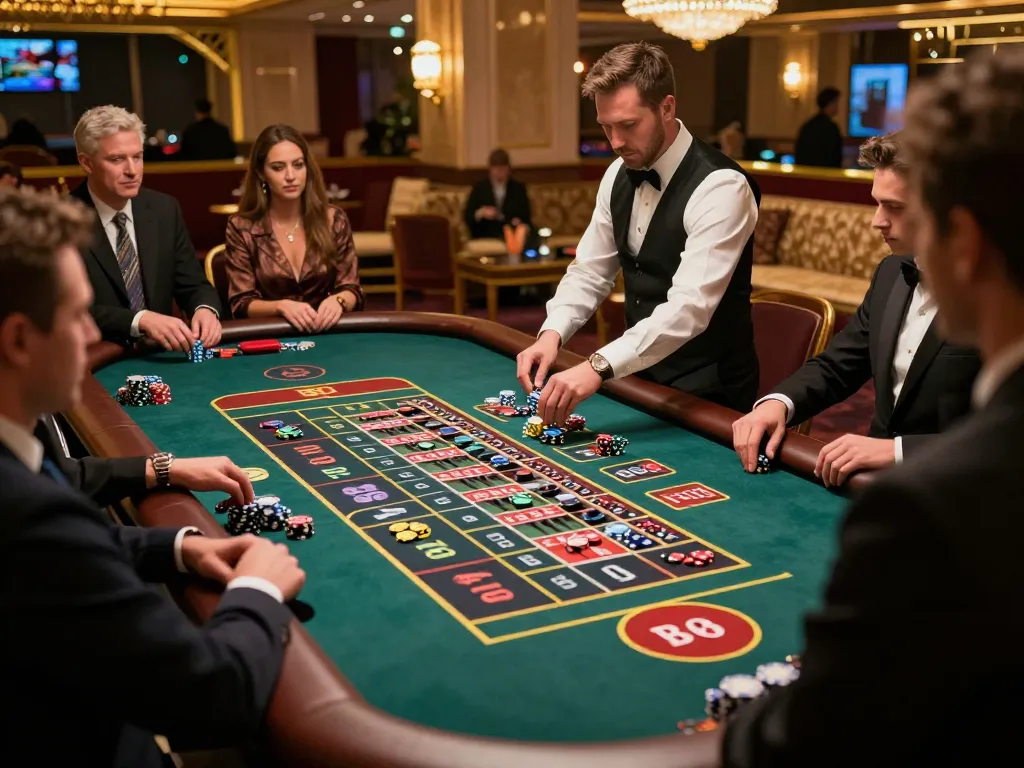 Players engaging in lively gameplay at a trang casino roulette table, creating an exciting atmosphere