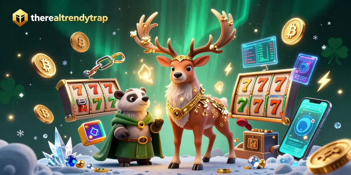 Slot online menyajikan permainan menarik pada therealtrendytrap dengan simbol slot, jackpot, dan koin kripto.