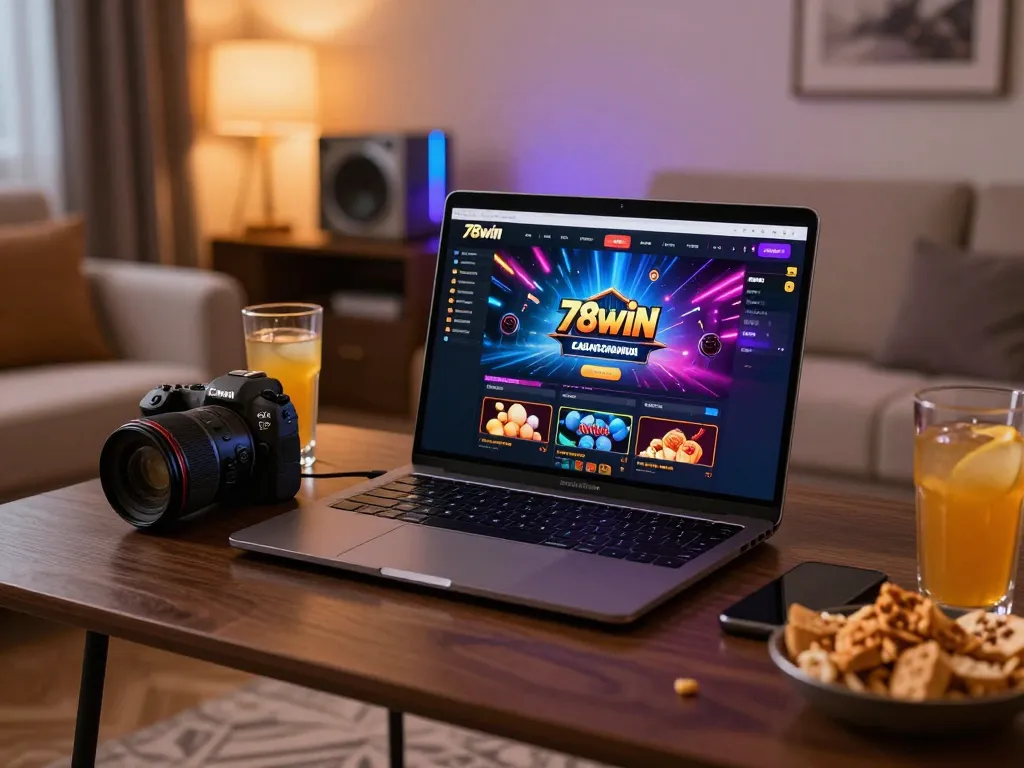 Engaging gameplay experience at 78win casino app on a laptop with vibrant graphics and cozy atmosphere