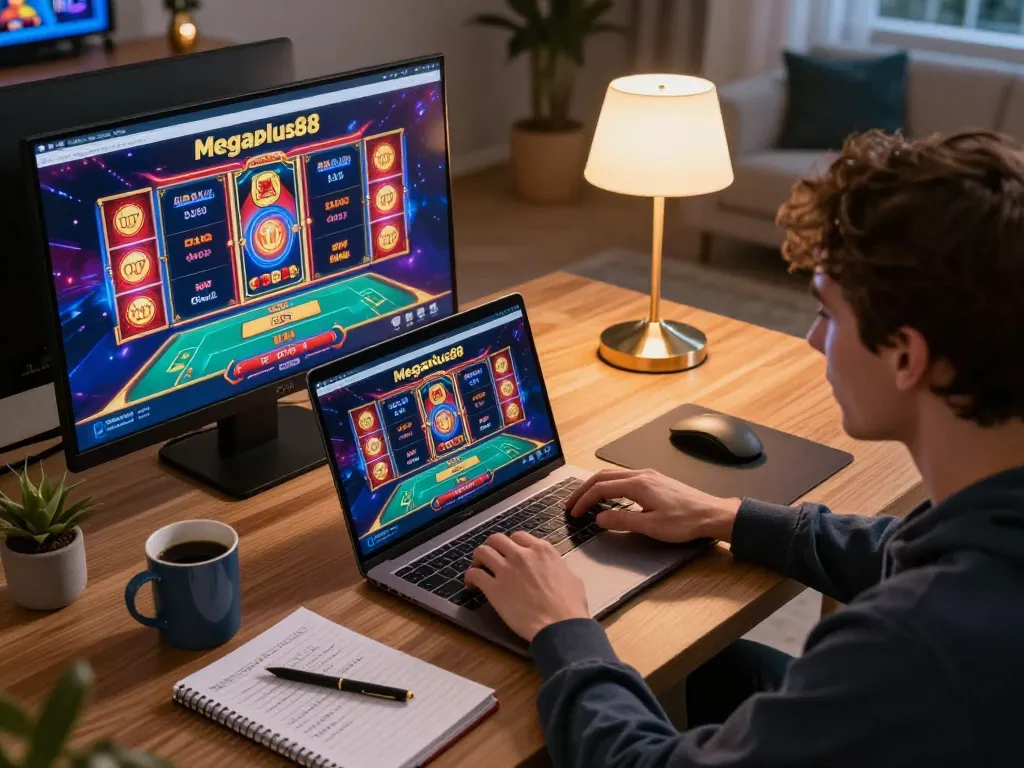 Engaging gameplay on Megaplus88 highlighted by a cozy online setup.