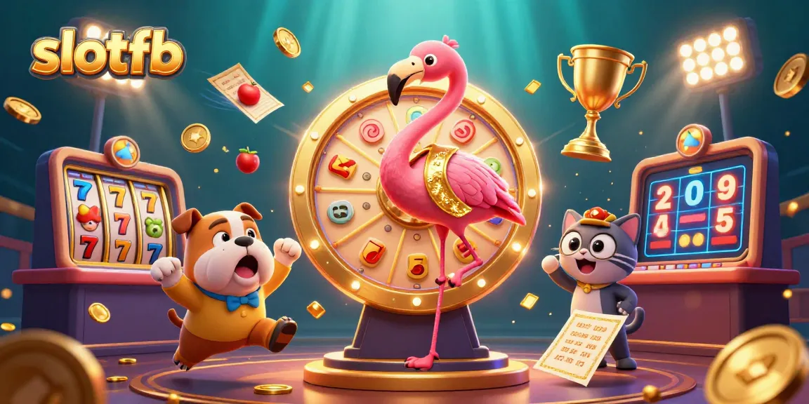Menangkan hadiah menarik dengan slotfb dalam ilustrasi kasino 3D yang penuh warna dan detail.