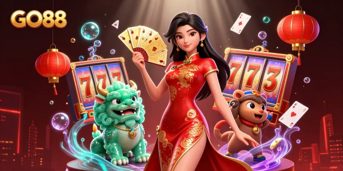 Experience thrilling gameplay with GO88 in a vibrant 3D casino scene filled with excitement.