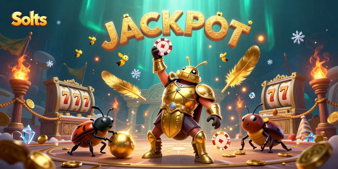 Experience thrilling Slots action with a victorious beetle hero and a vibrant casino atmosphere.