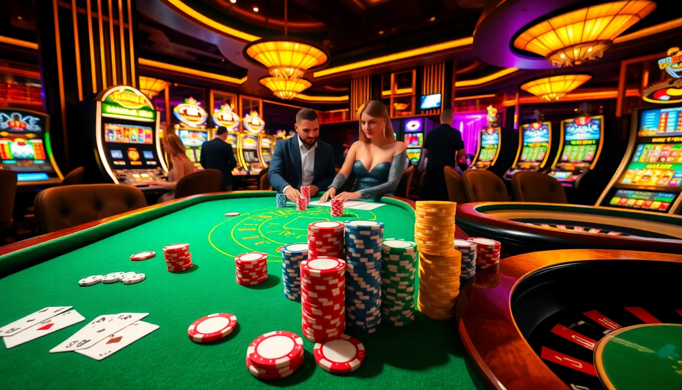 Players experiencing live poker at the b52 club casino with colorful chips and vibrant atmosphere.