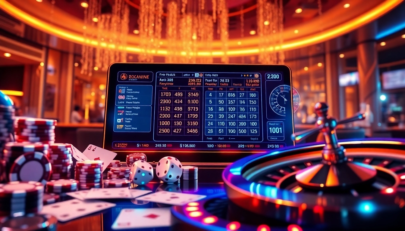 Real-time lô đề trực tuyến results displayed on a sleek digital betting interface with chips and cards