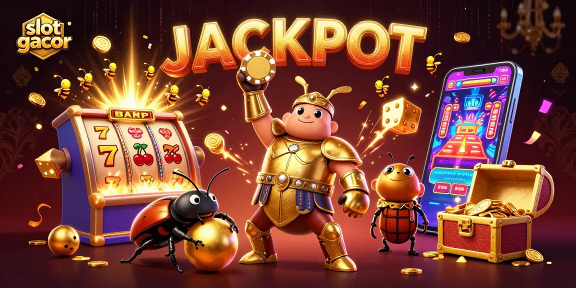 Experience the thrill of slot gacor with vibrant characters celebrating a jackpot.