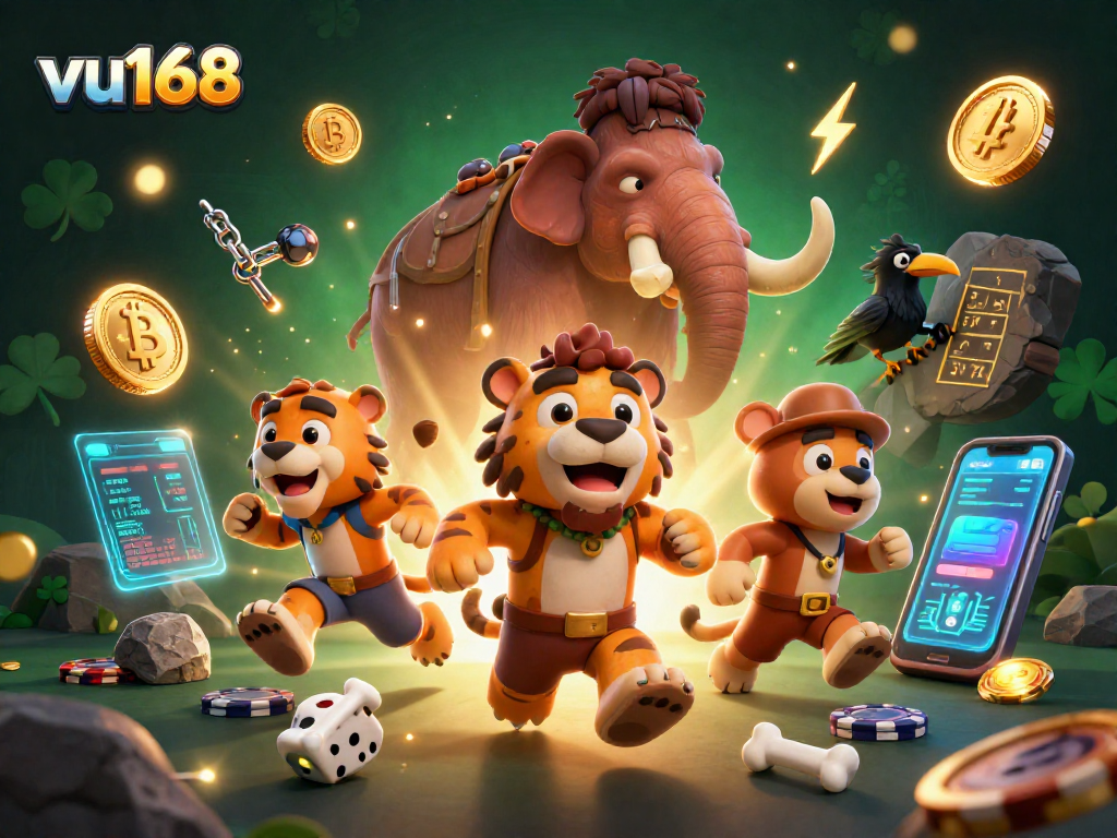 Experience thrilling bets with vu168 in an energetic prehistoric casino scene!