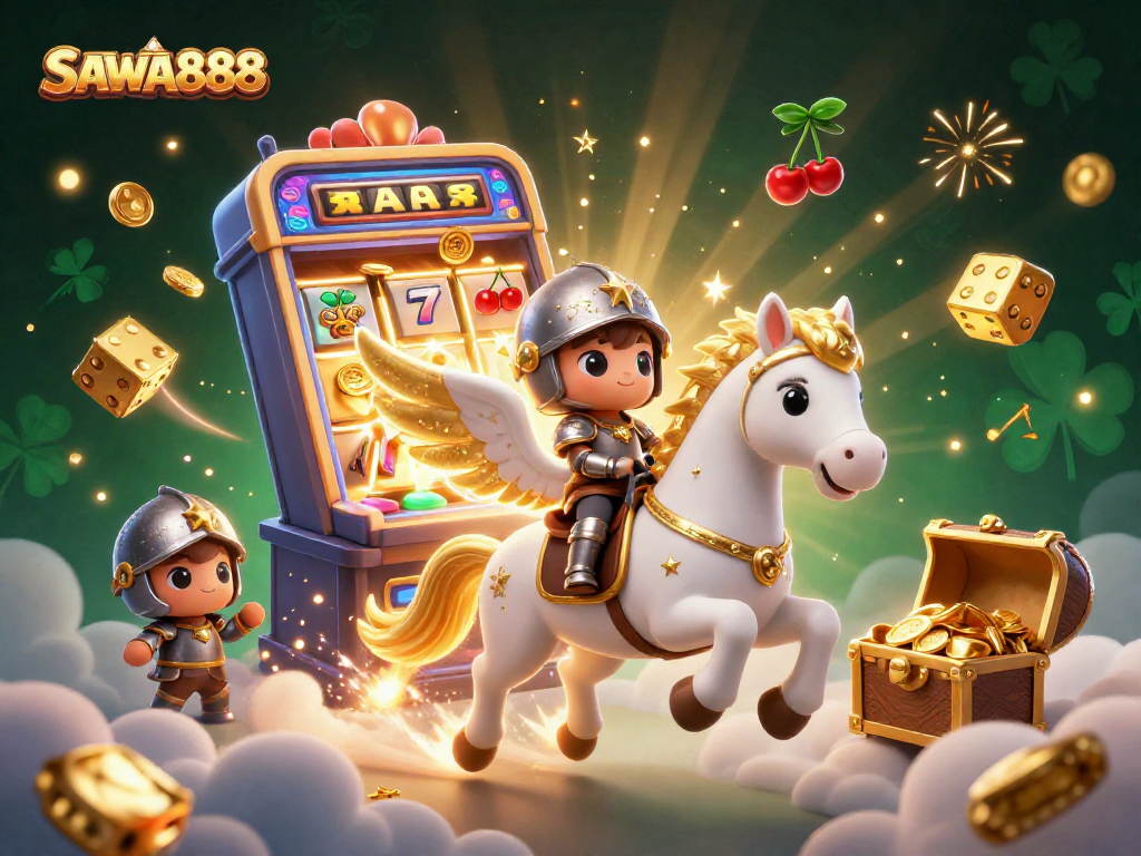 Experience thrilling wins with SAWA888's jackpot slots in an immersive 3D scene.
