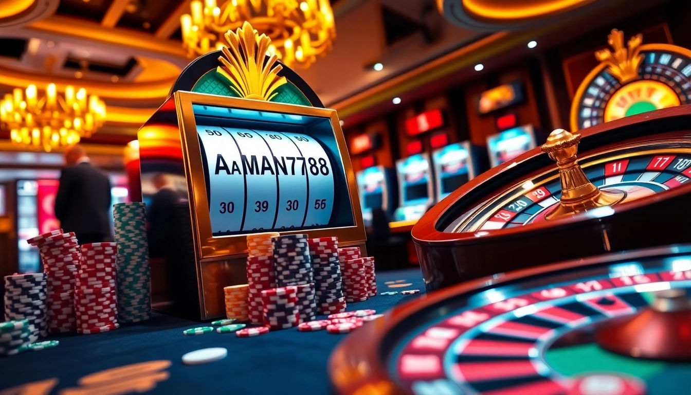 Putar mesin slot AMAN788 untuk jackpot menarik dalam suasana kasino yang meriah.