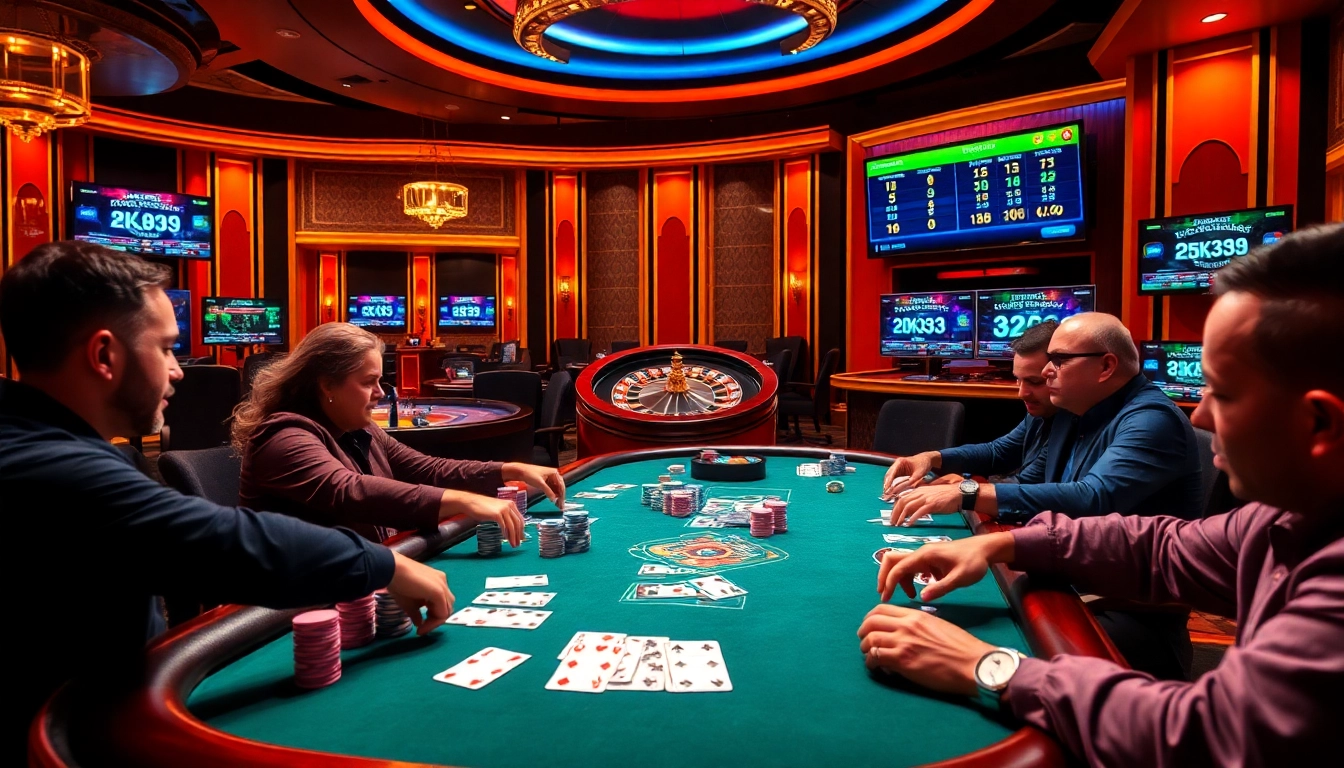 Players enjoying a thrilling game of poker at ek333pro.com, showcasing vibrant chips and intense focus.