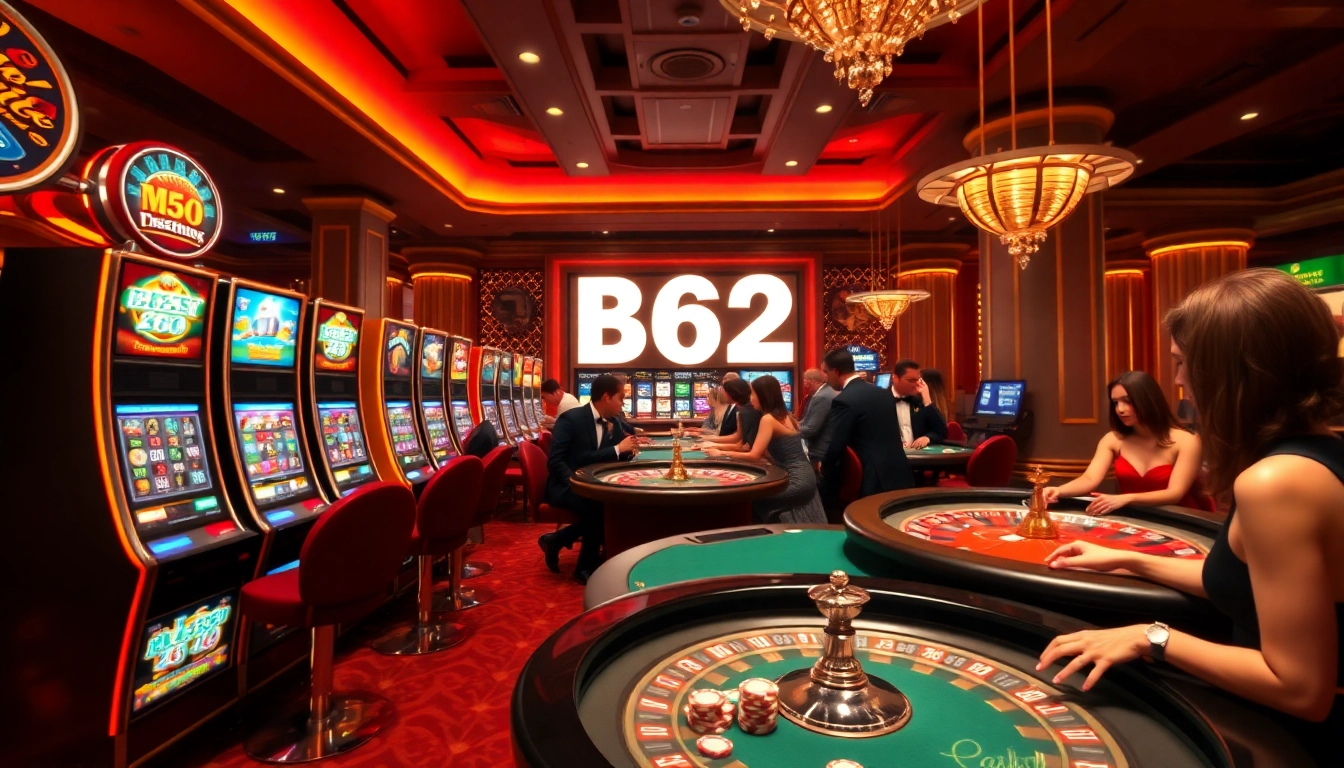 B52 Casino scene featuring exciting gaming action with poker chips and players.
