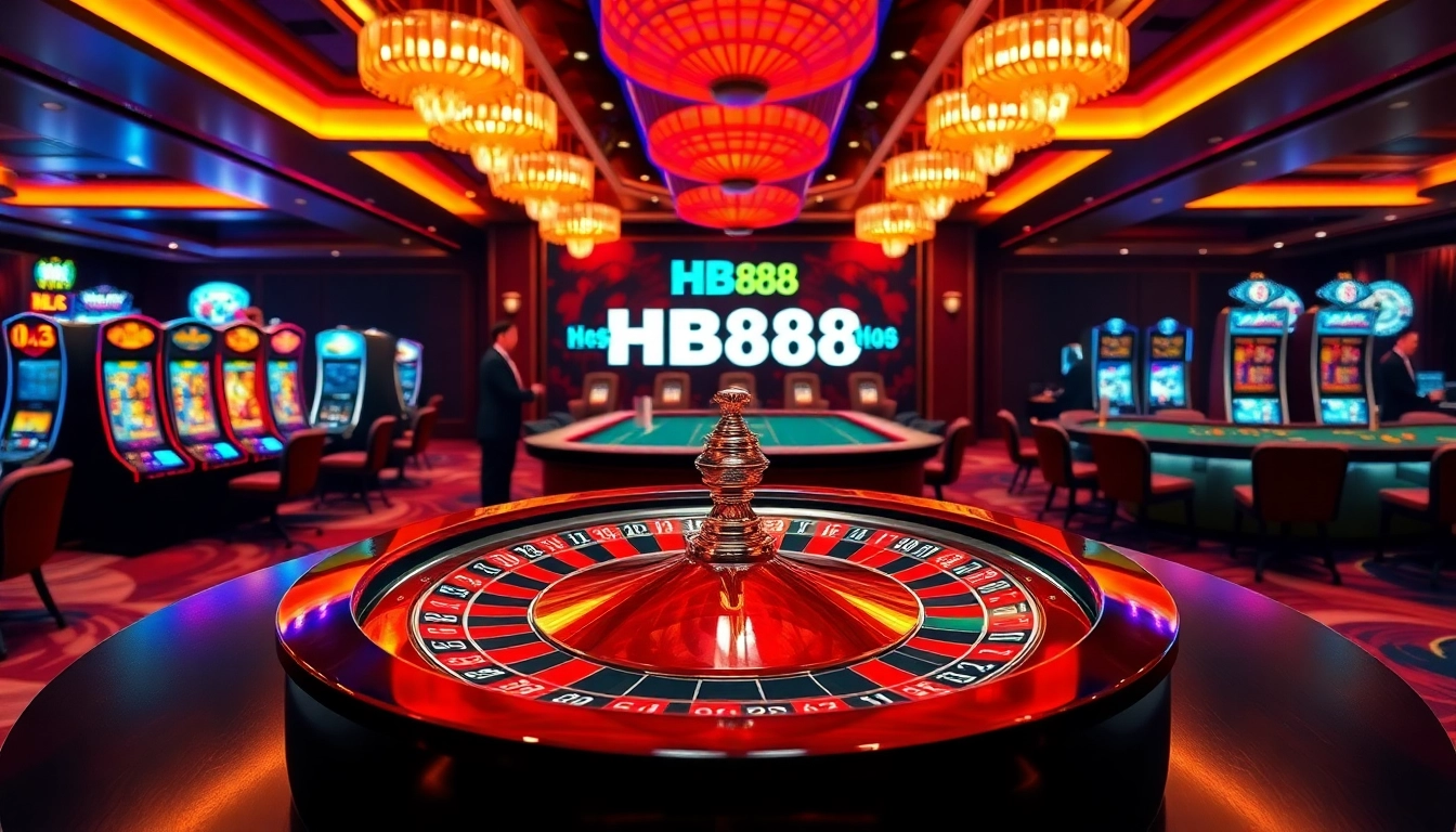 Engaging casino atmosphere featuring HB88 with roulette, cards, and slot machines.