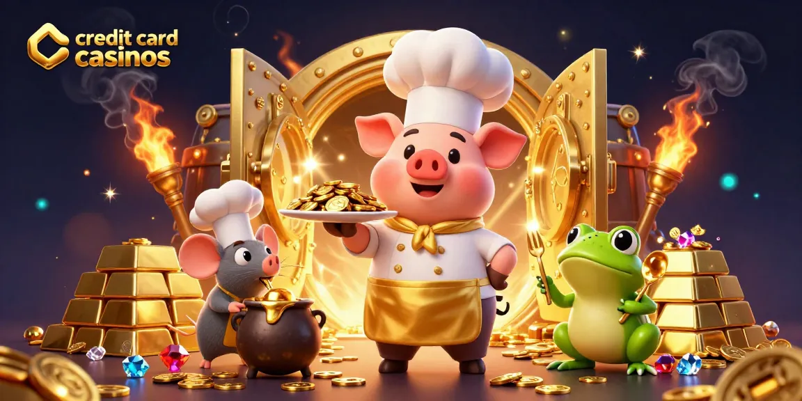 Experience exciting credit card casinos with dynamic characters, gold coins, and vibrant casino elements.