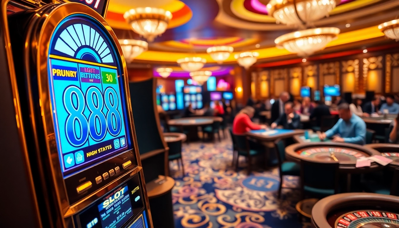 Experience the excitement of slot 888 with vibrant graphics and thrilling gameplay in a luxurious casino setting.