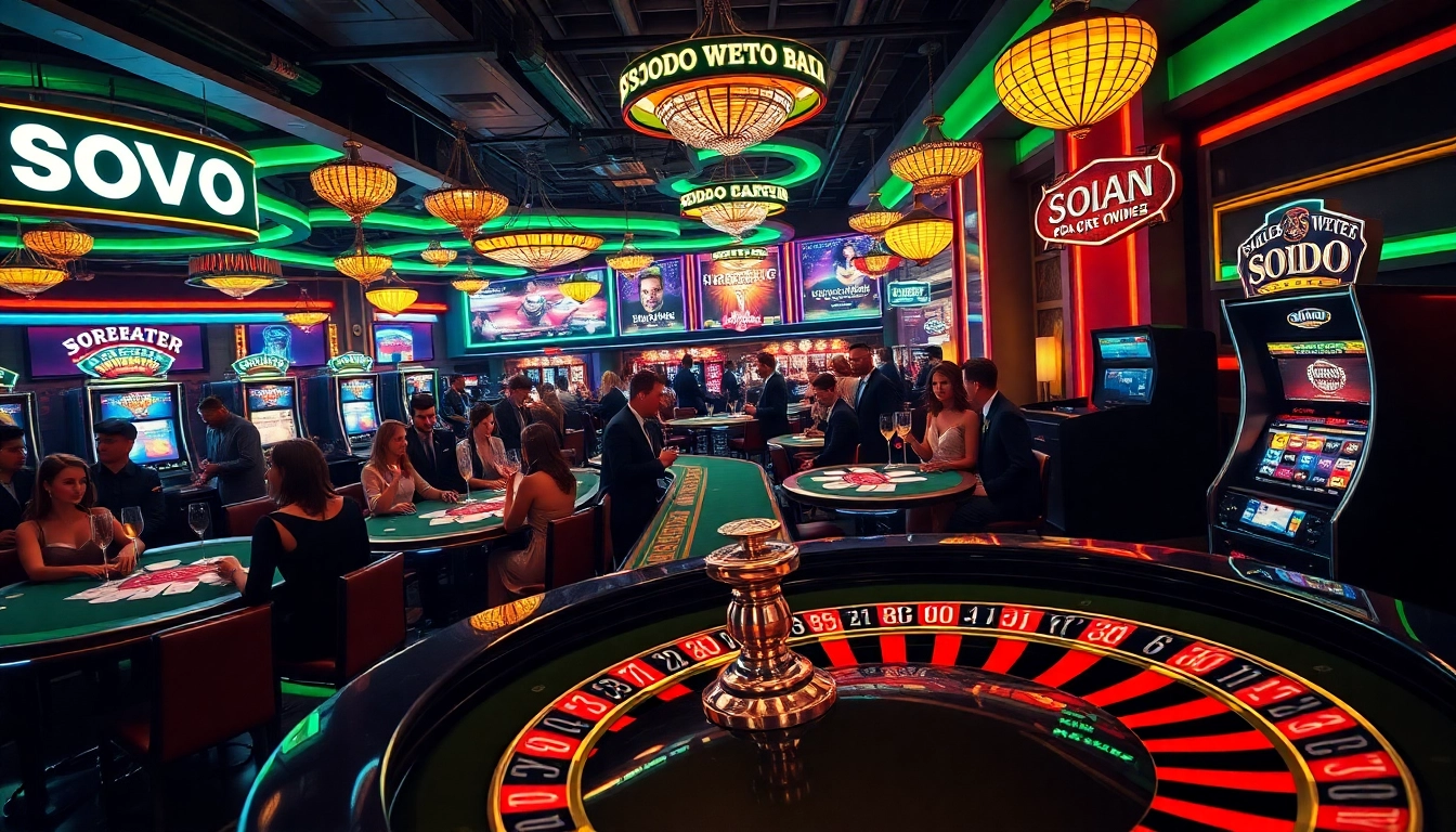 Experience luxury gambling in SODO with vibrant casino tables and poker players.