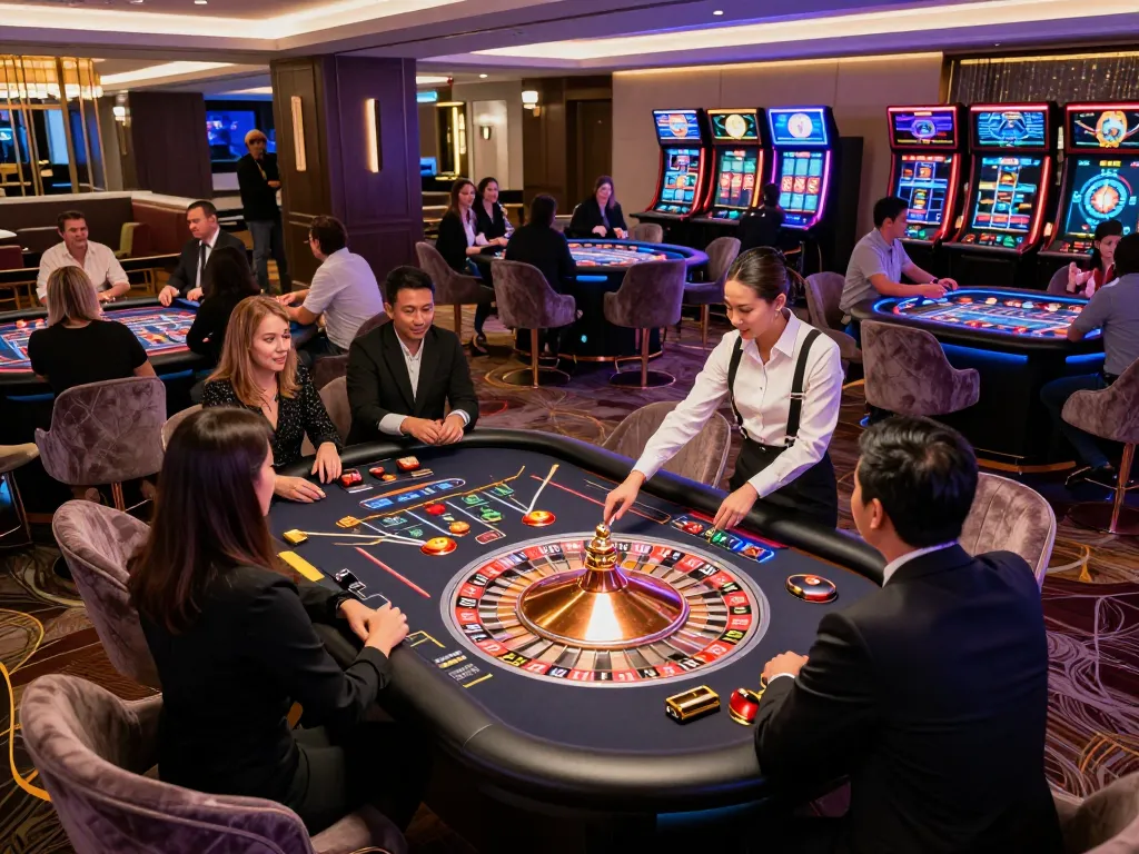 Players enjoy the roulette experience at 100VIP casino, showcasing excitement and luxury.