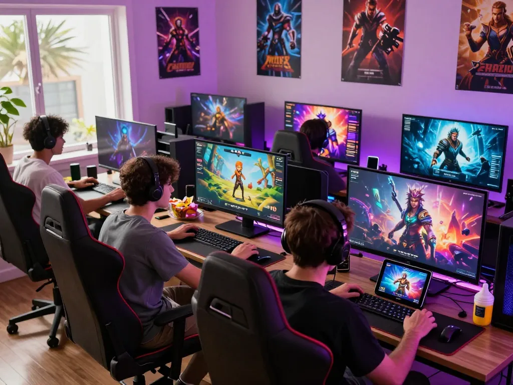 Engaging scene of players enjoying porngames, showcasing diverse characters and colorful gaming interfaces.
