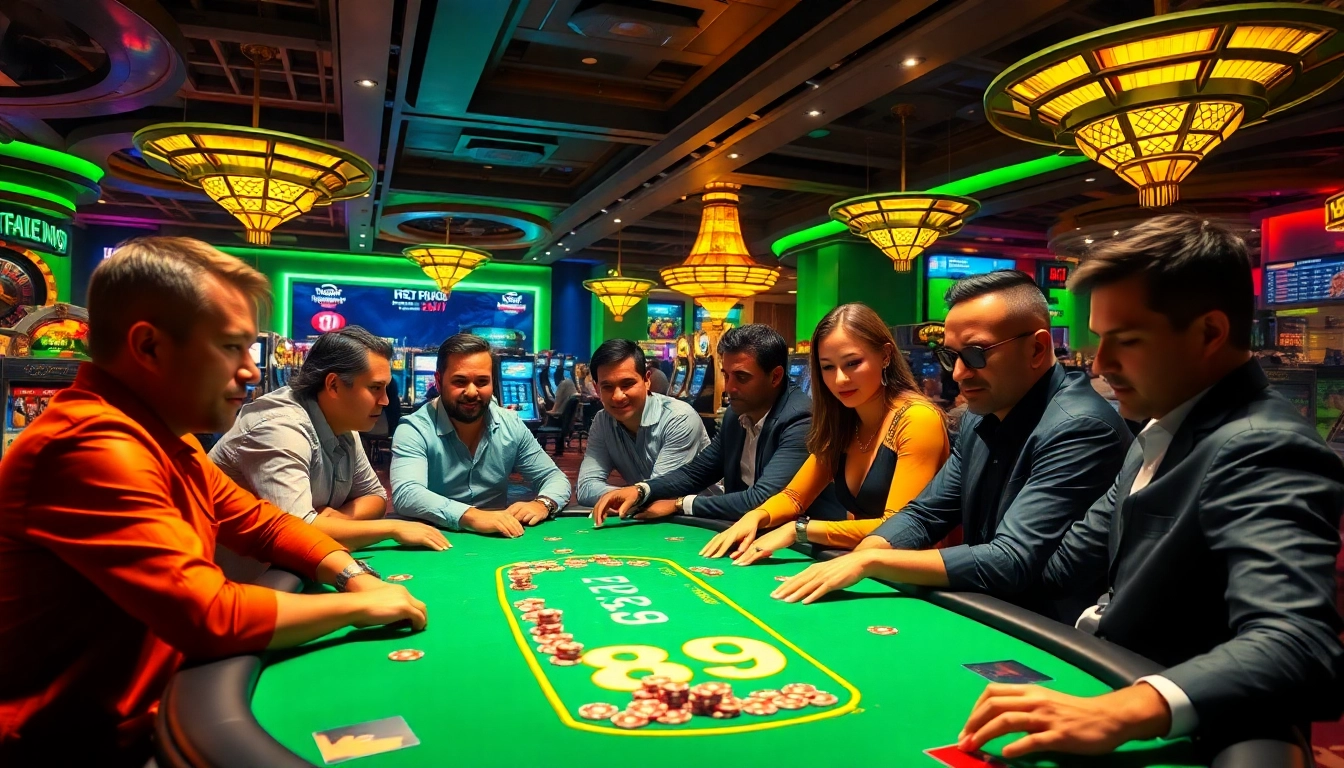 Exciting gameplay at B29 casino with players engaged in poker surrounded by vibrant atmosphere.