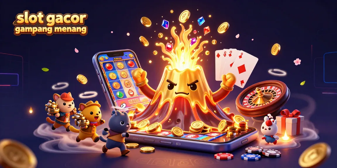 Experience the thrill of slot gacor gampang menang with a lively 3D illustration of treasure and casino excitement.