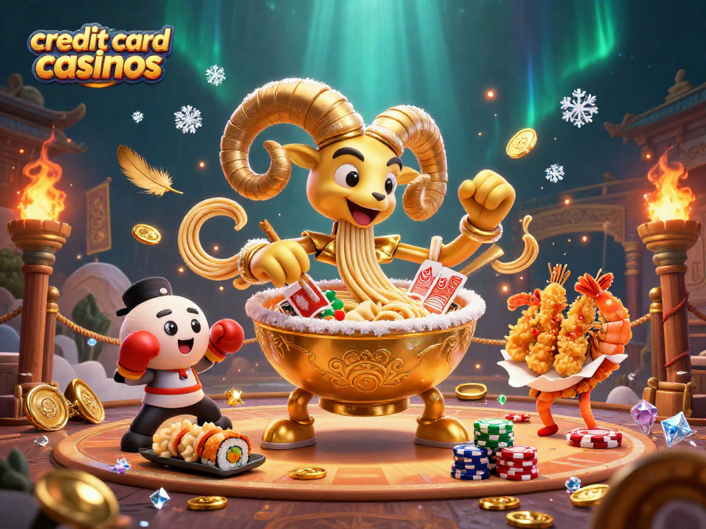 Engaging scene of credit card casinos with dynamic cartoon characters dealing cards and stacking chips.