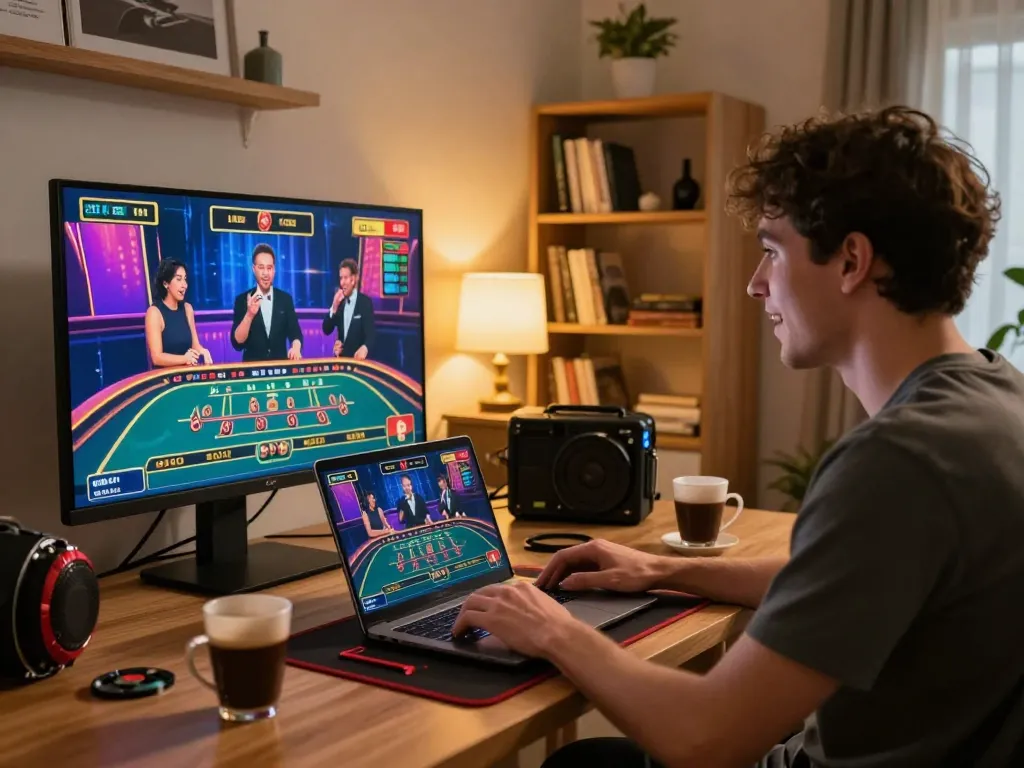 Engaged player using laptop for exciting online xo88 casino gaming experience.