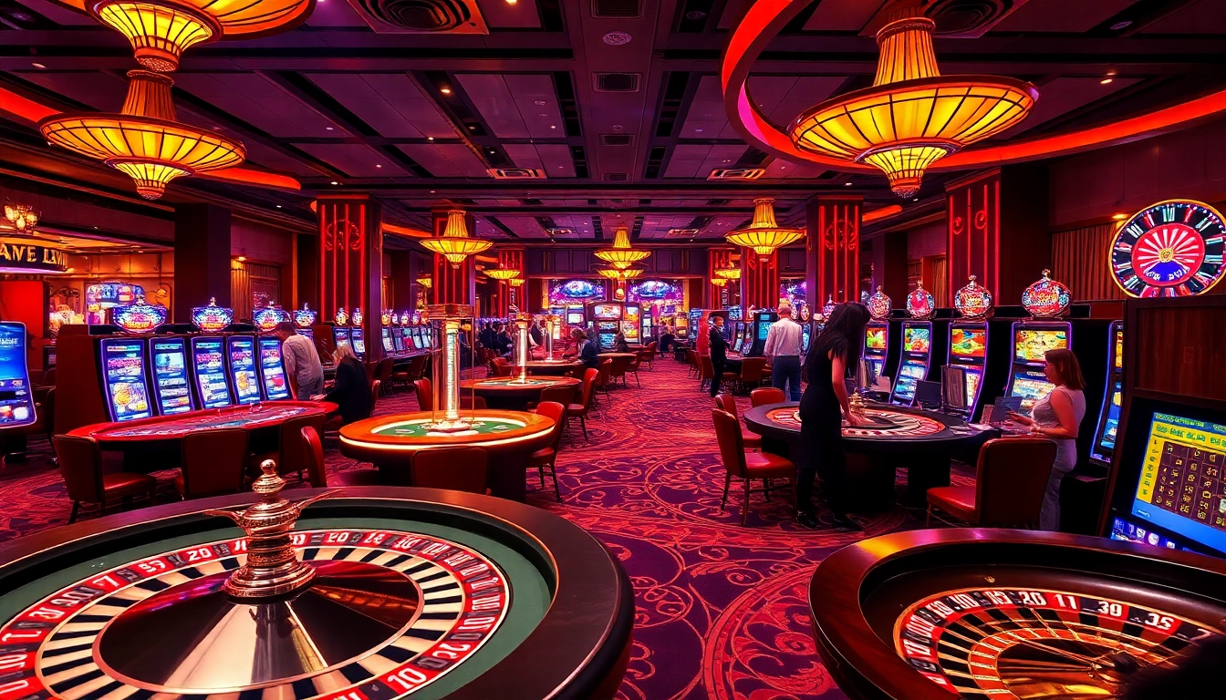 Players enjoying thrilling games at BEM88 casino with vibrant tables and exciting slot machines.