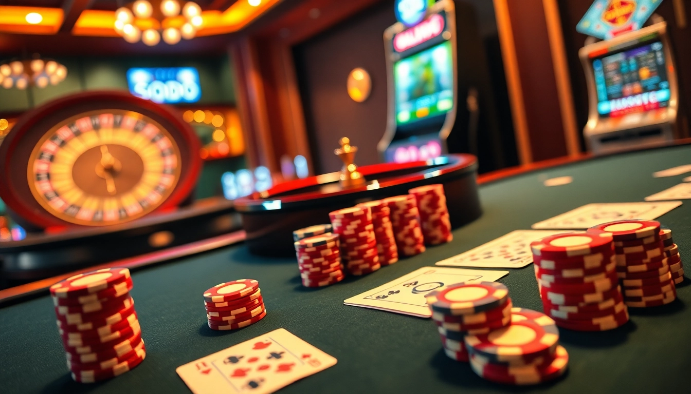 SODO Casino: Engaging scene of poker gameplay with vibrant chips and cards, evoking excitement.