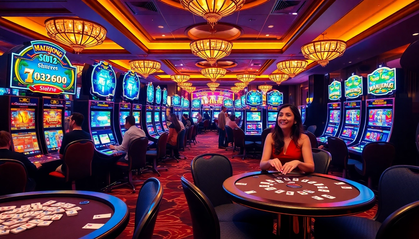 Playing Slot Mahjong at a vibrant casino filled with excitement and professional decor.