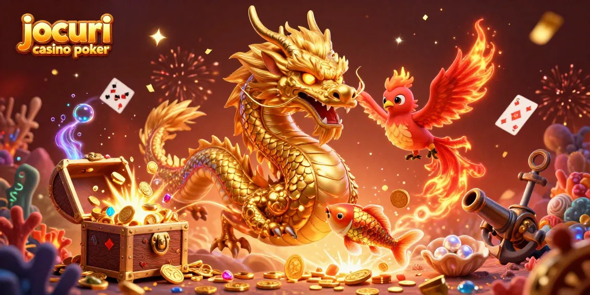 Joacă jocuri casino poker captivante alături de dragonul auriu, pasărea phoenix și peștele koi.