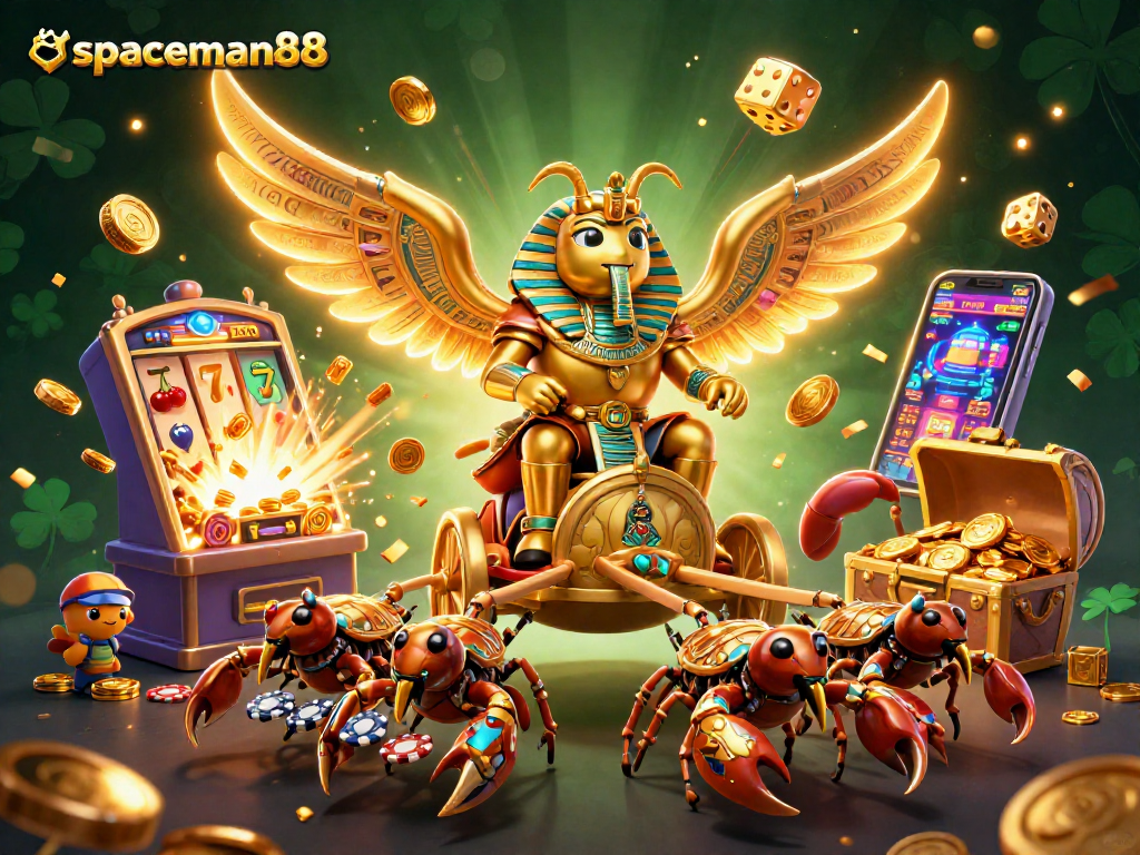 Win big with spaceman88's vibrant casino illustration featuring epic game elements.