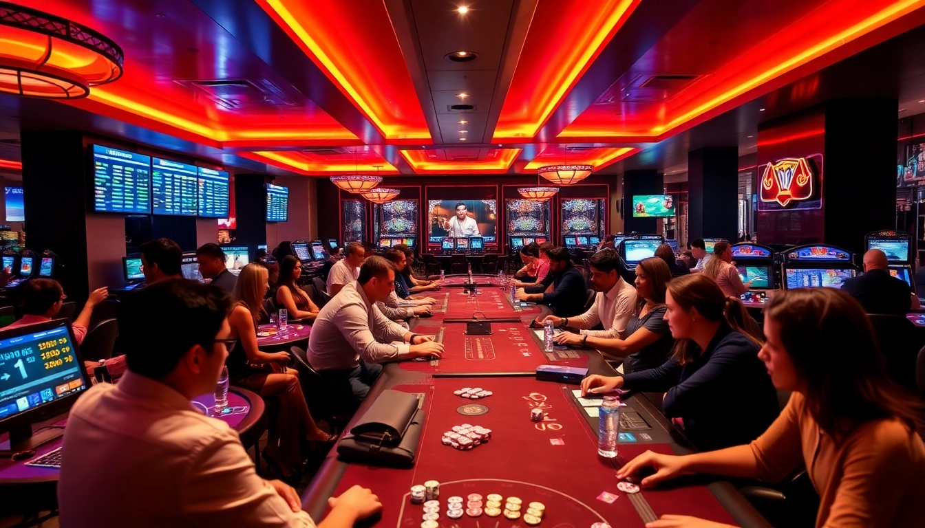 789F gambling environment showcasing diverse players and exciting gaming tables.