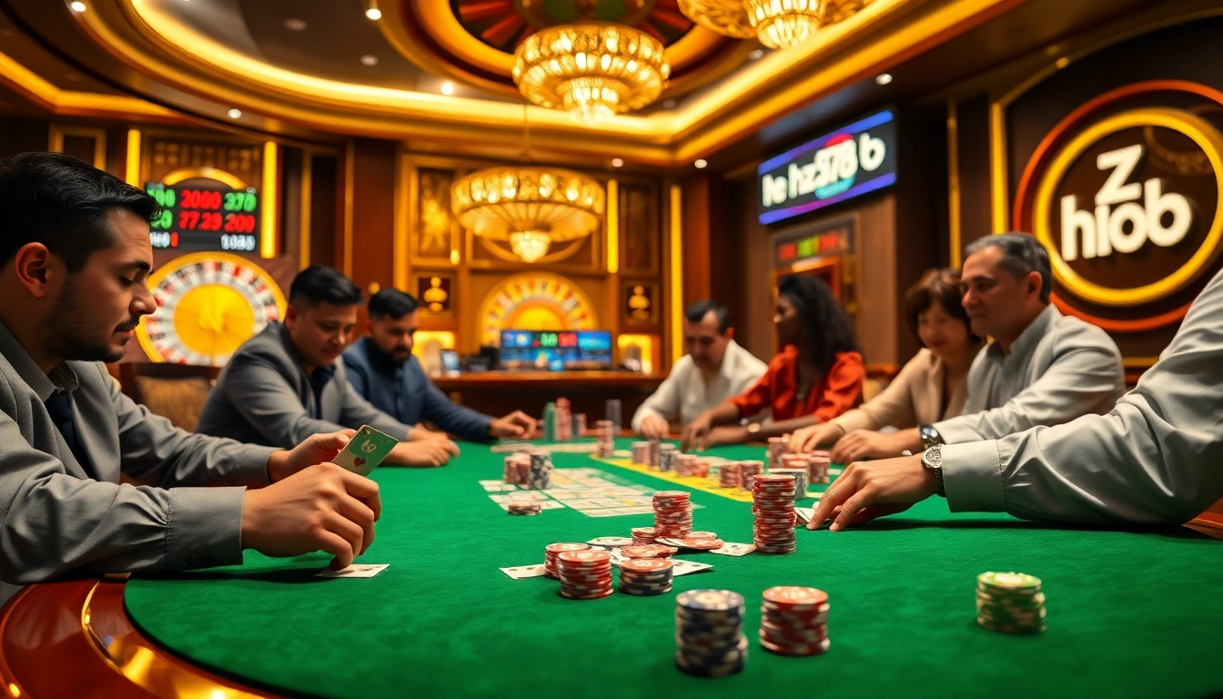 Professional gamblers placing bets with hz 88 poker chips and cards in a luxury casino