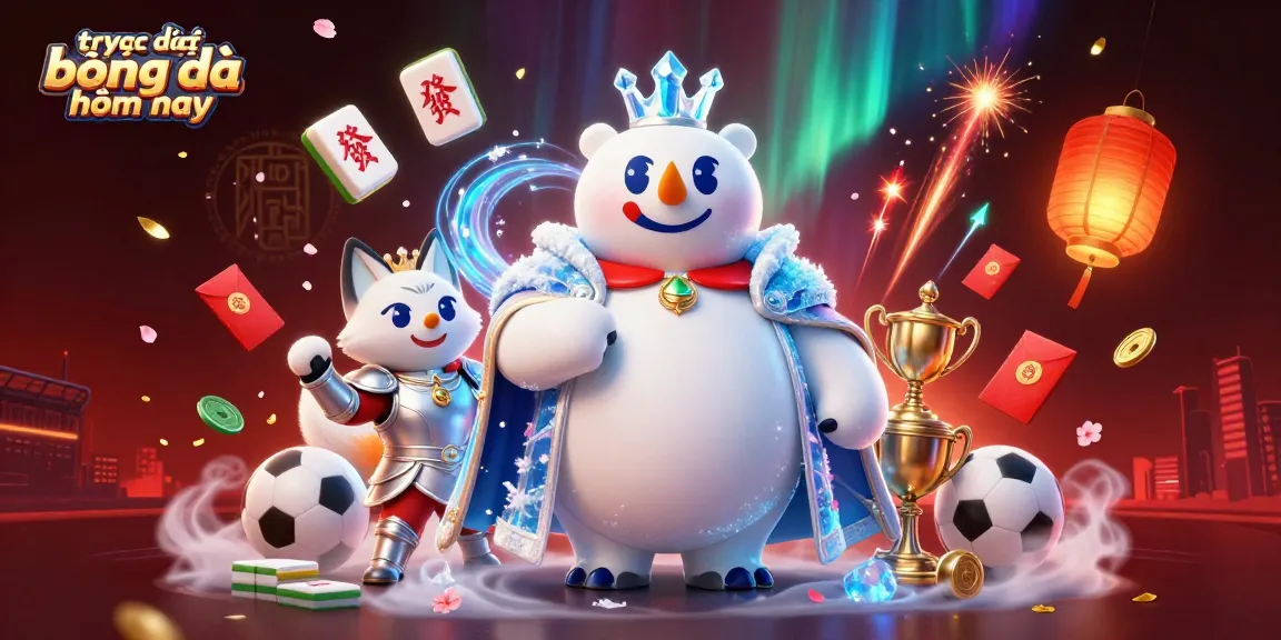 Betting on trực tiếp bóng đá hôm nay with a dynamic polar bear and fox in vibrant casino-themed illustration.