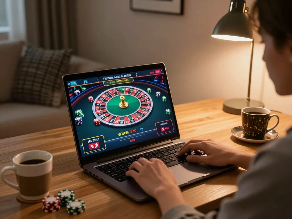 Engaging with online gaming on NK88 link for strategic casino gameplay at home.