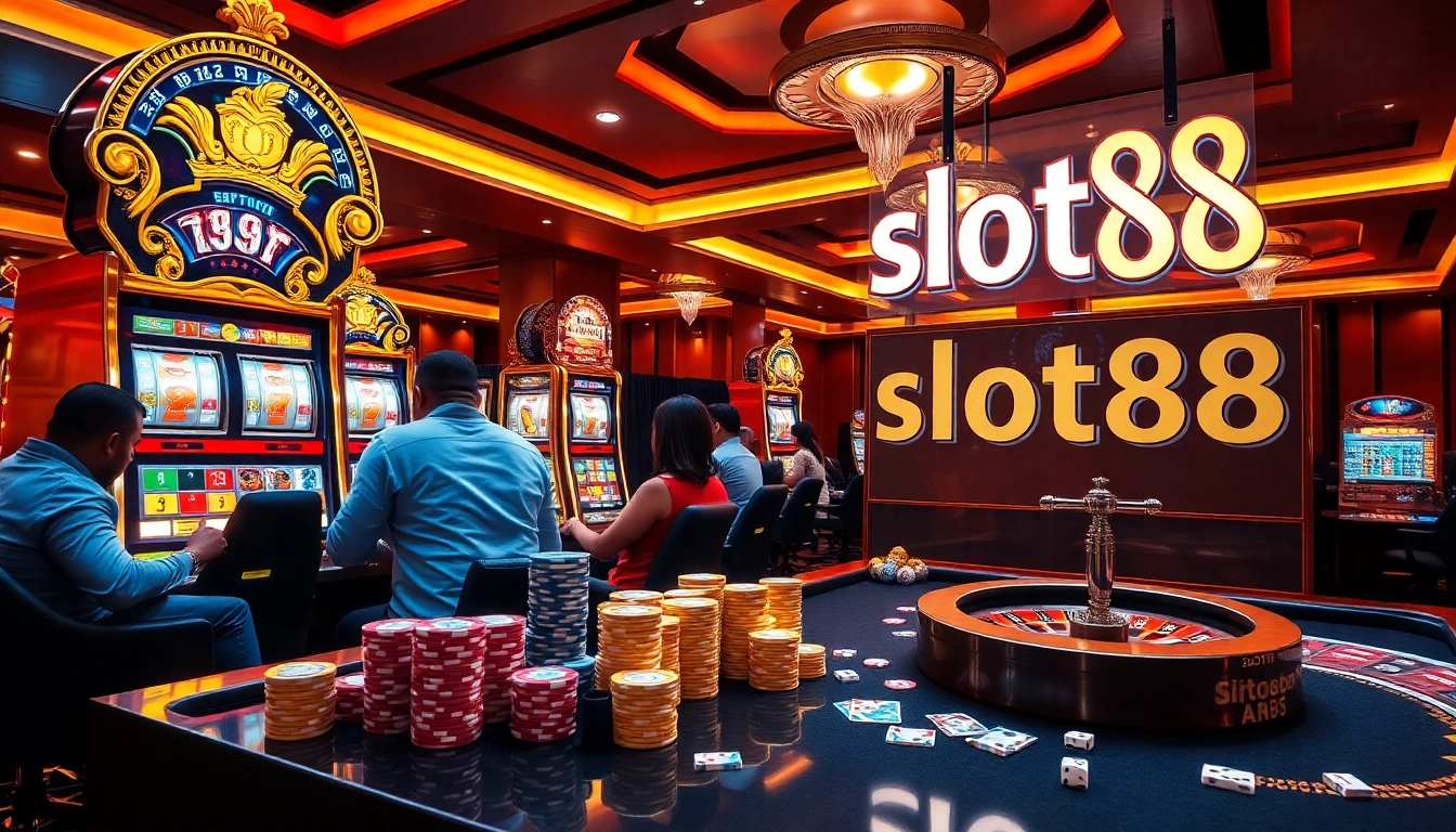 Rasakan kegembiraan menang di slot88 dengan visual kasino yang hidup dan pemain yang terlibat.