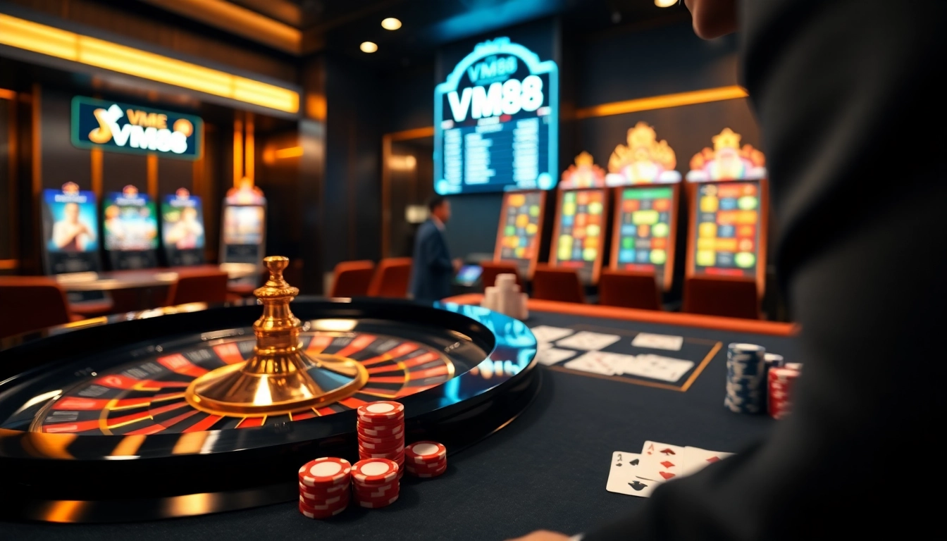 Strategic VM88 online casino player placing poker chips during an intense roulette game