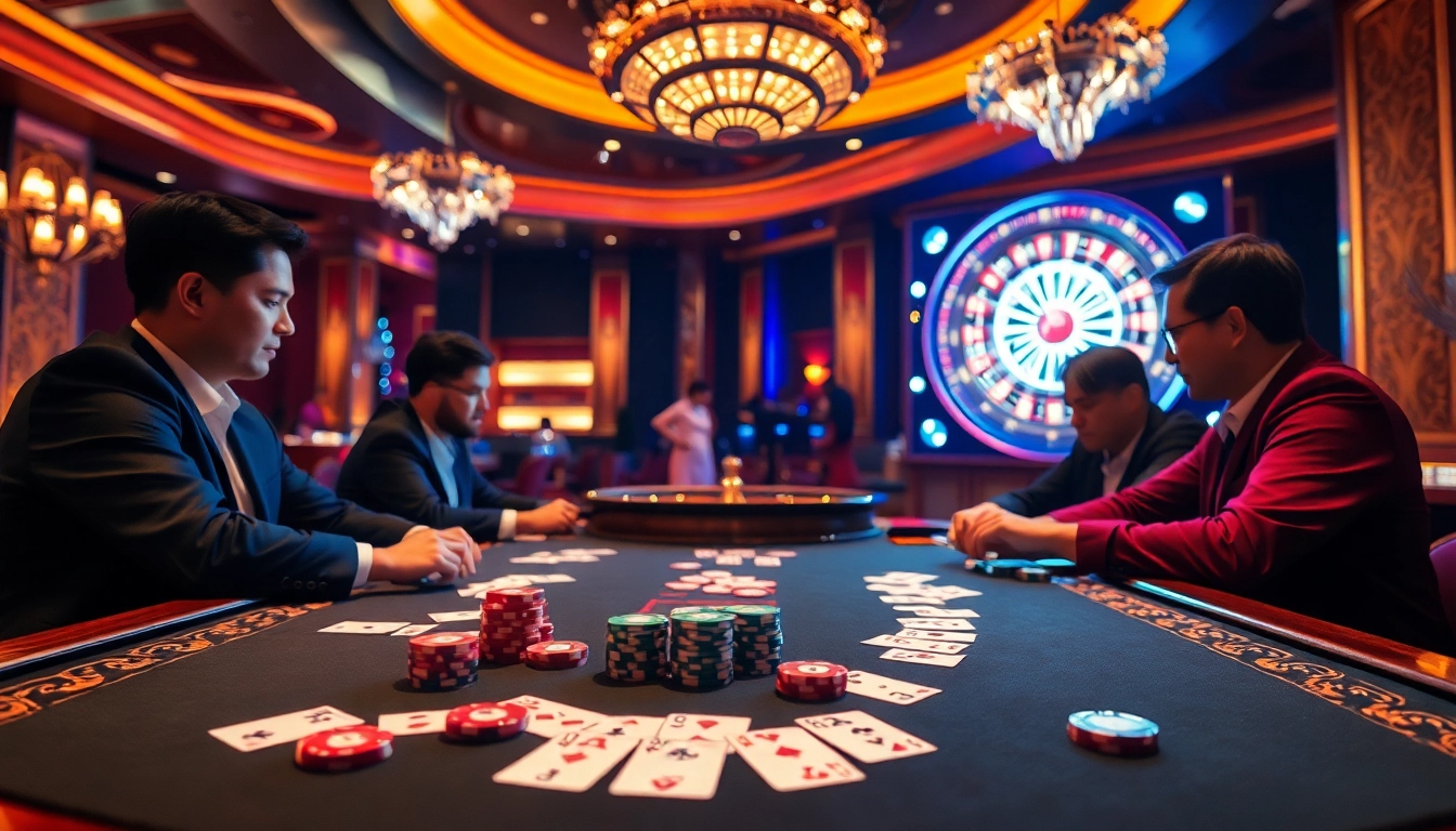 Experience the excitement of qh88 at a lavish poker table, featuring vibrant cards and chips.