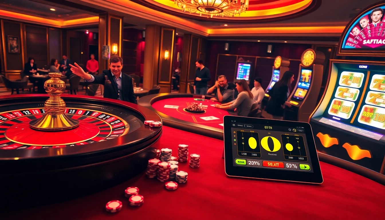 Engage in thrilling games at https://thabet.college/ with a vibrant casino scene showcasing roulette and poker.